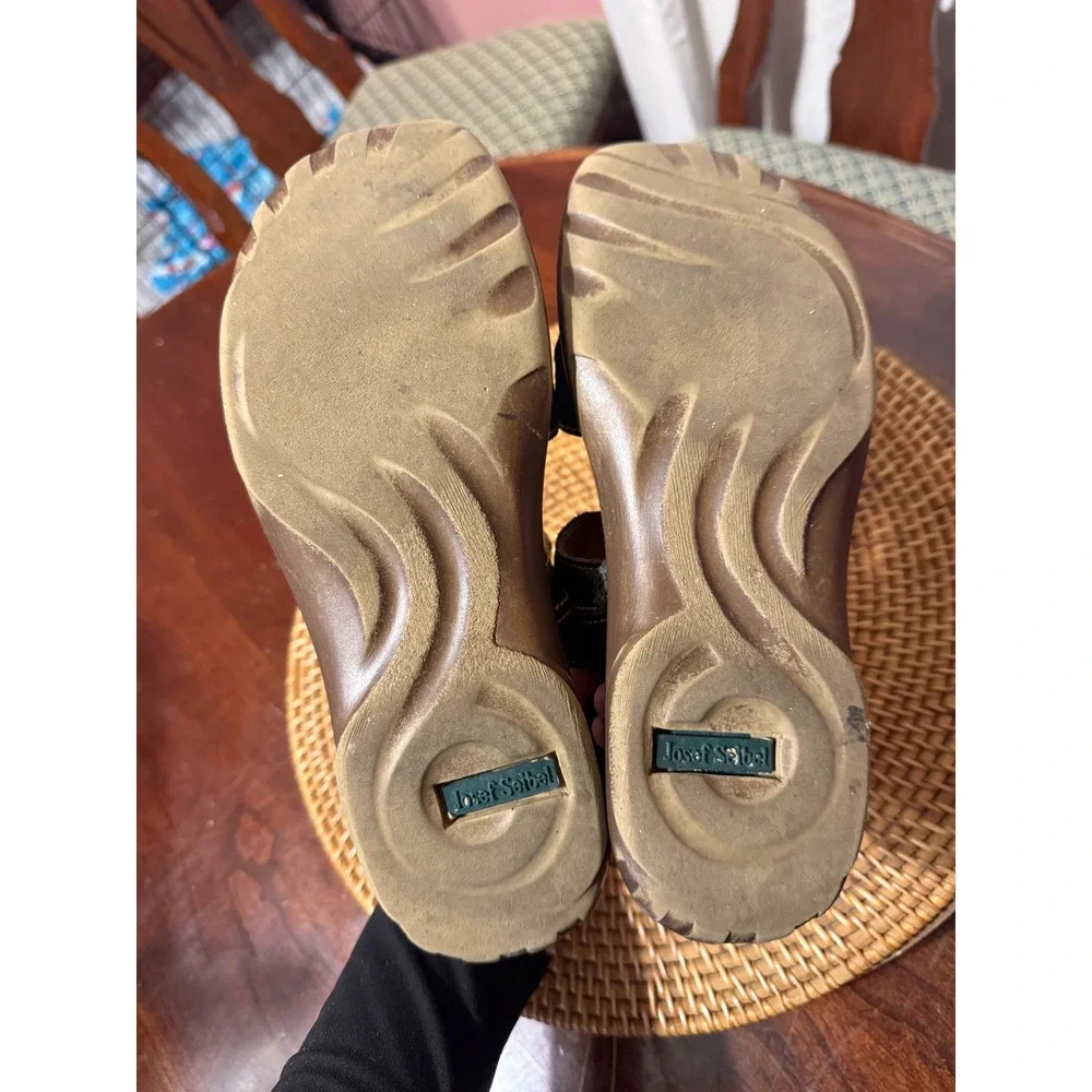 Josef Seibel Womens Black Leather Comfort Walking Sandals Adjustable Straps 39